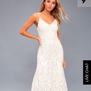 Lulu’s Flynn White Lace Maxi Dress